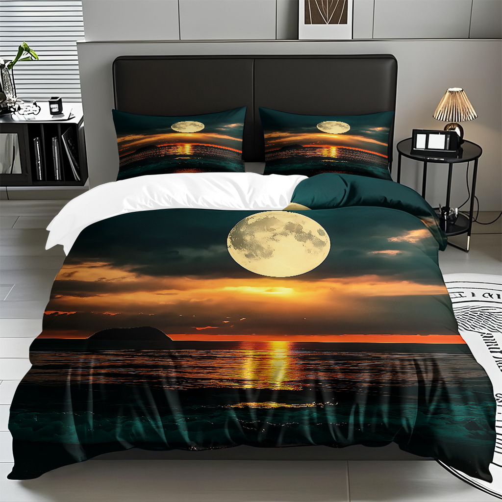 TEMU / JIT Amazonas textiles caseros transfronterizos hermosa vista al mar HD conjunto de edredón de impresión digital para diseñar