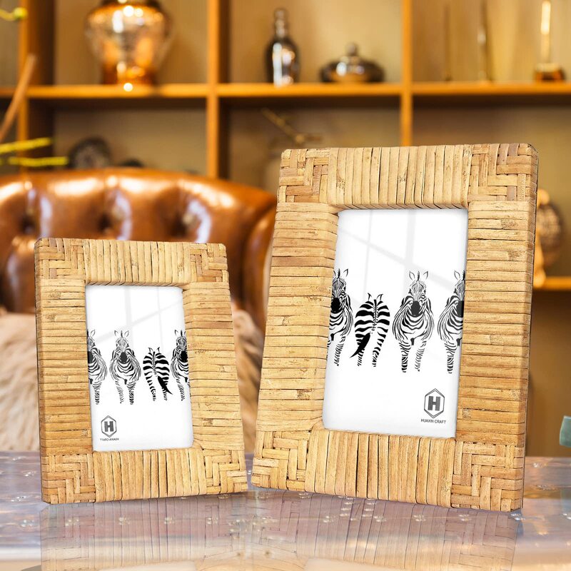 Customized Cross-Border Creative Stereo Photo Frame Table Scandinavian Rattan Picture Frame Specimen Home Decoration Wall Hanging Photo Frame Manufacturer
