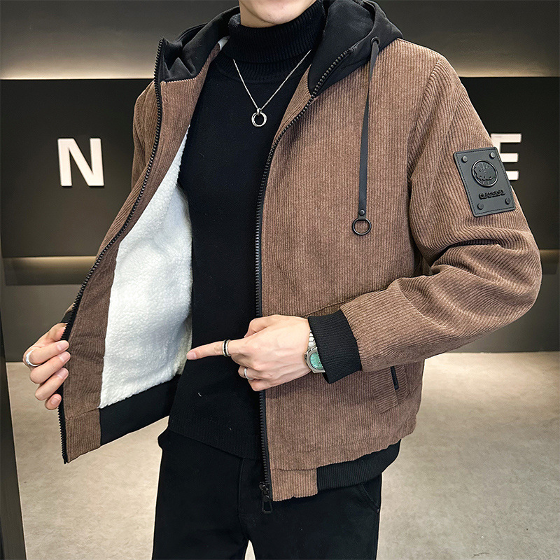 폭발 가을과 겨울 두꺼운 코듀로이 남성 코트 패션 세련된 후드 루즈 캐주얼 올 매치 탑 재킷