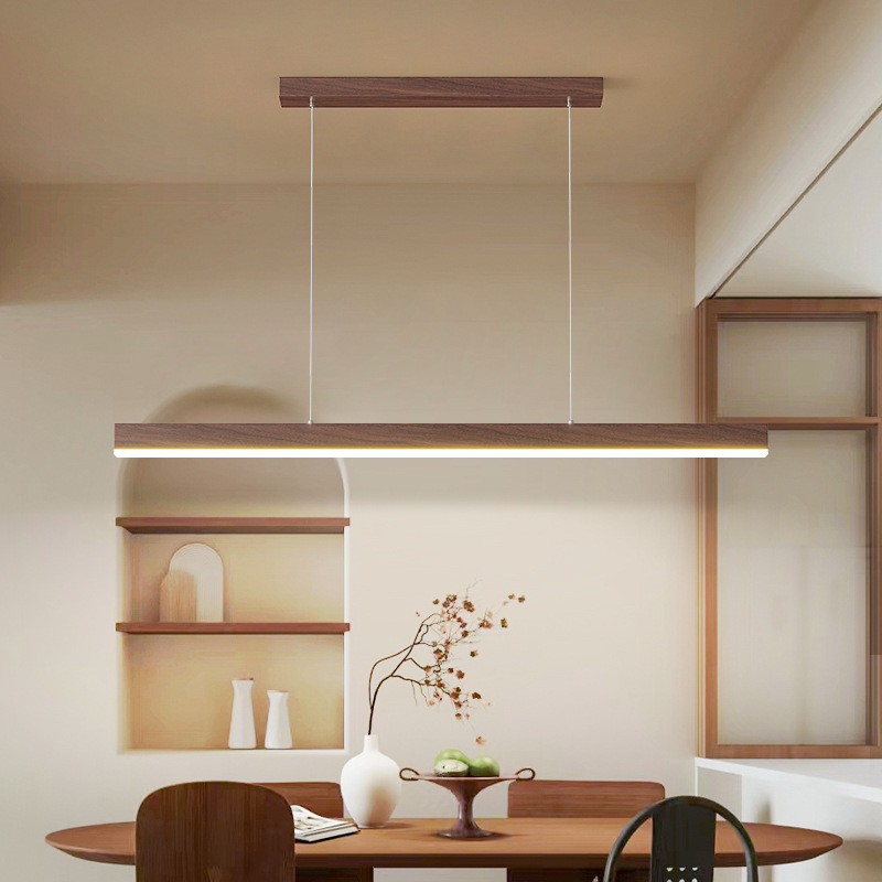 Candelabro de restaurante, nogal zen minimalista, nueva mesa de comedor de estilo chino, lámpara led de tira larga