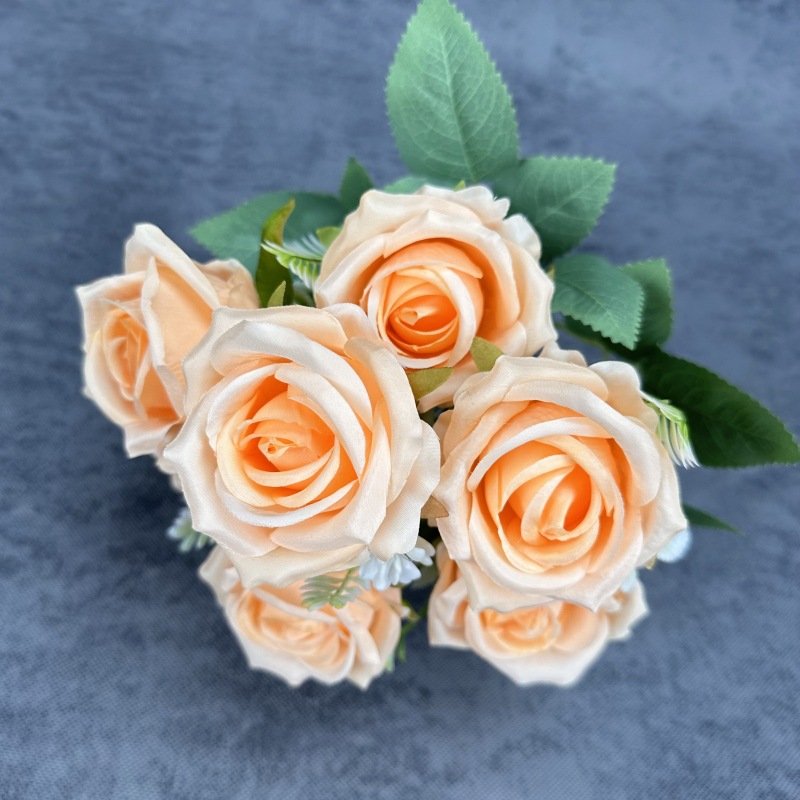 Simulación de 7 rosas rojas hechas a mano ramo de rosas bodas decoración del hogar decoración floral falsa adornos al por mayor