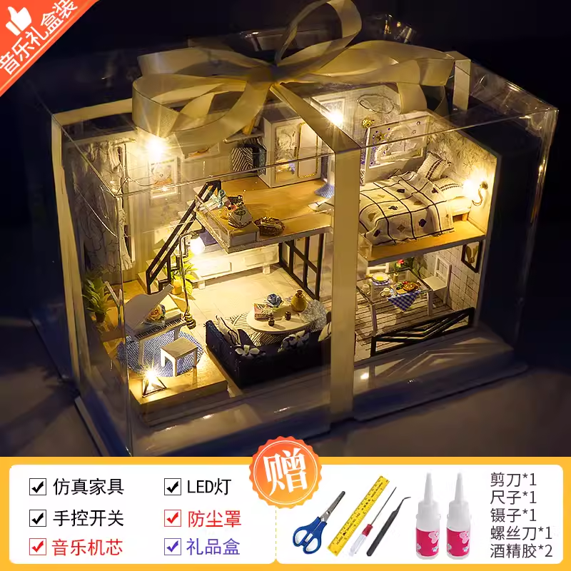 DIY chalet loft villa hecha a mano modelo de casa pequeña ensamblaje arquitectura juguetes regalos de cumpleaños llenos