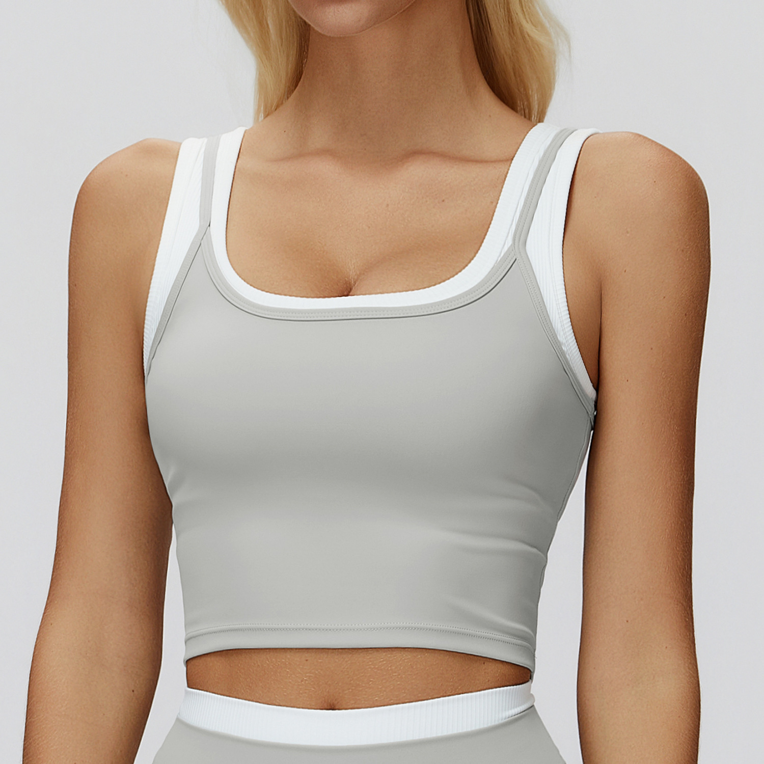 Women's Two Piece Vest Casual Top Color Blocking Nude Feel Fashionable Running Sports Underwear 3129_ecoleips.com