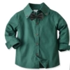 Green shirt, black bow tie