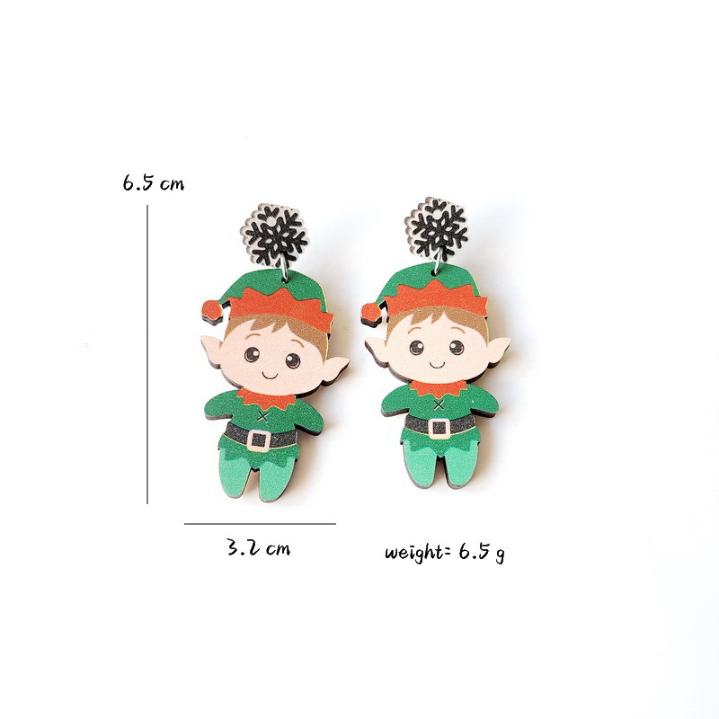 Exaggerated Cartoon Character Wood Printing Womenu0027S Earrings 1 Pair