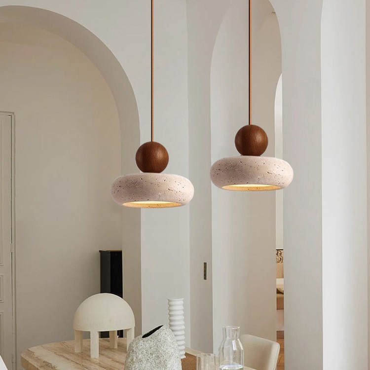 Fotian Stone Cockpit Bar Comedor faro lámpara de madera sólida lámpara de luz natural cama amarilla dormitorio esfera retro agujero
