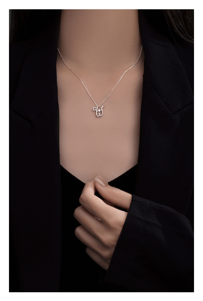 10g Weight Zircon Inlay Material Pendant Necklace Classification 1 Piece Quantity 925 Sterling Silver Zircon Inlay Letter Pendant Necklace