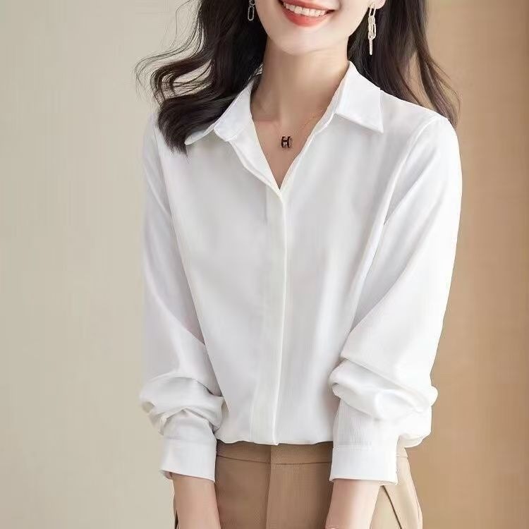 白色长袖衬衫女春秋新款韩版职业修身正装衬衣设计感小众通勤上衣 女装厂家批发实拍图