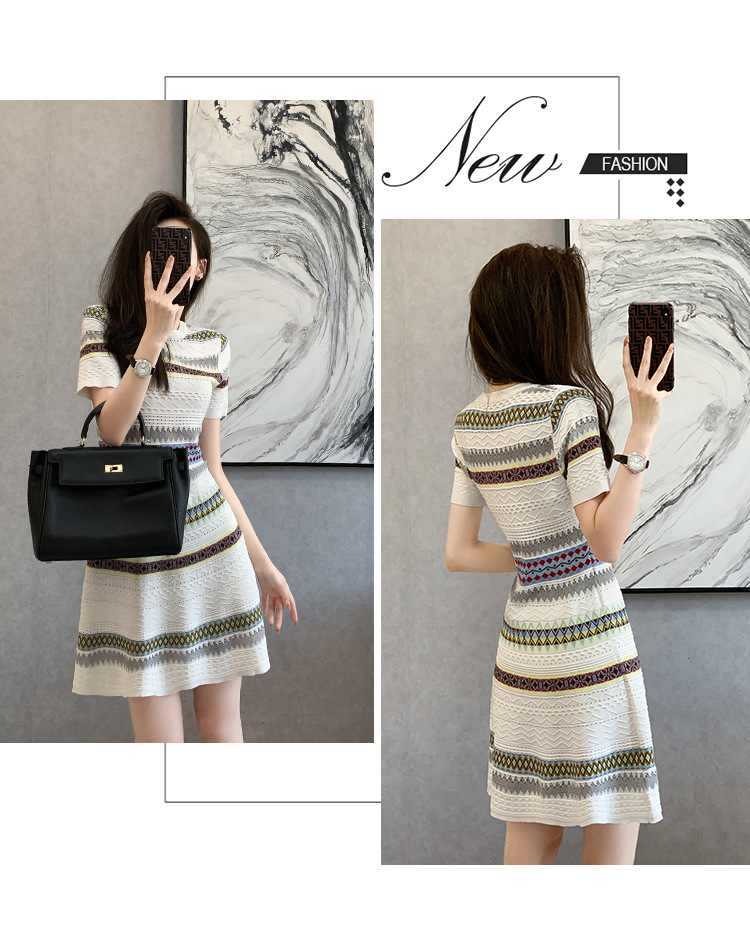Váy dệt kim ngắn tay phong cách nữ thần sang trọng — màu xanh chi tiết 11