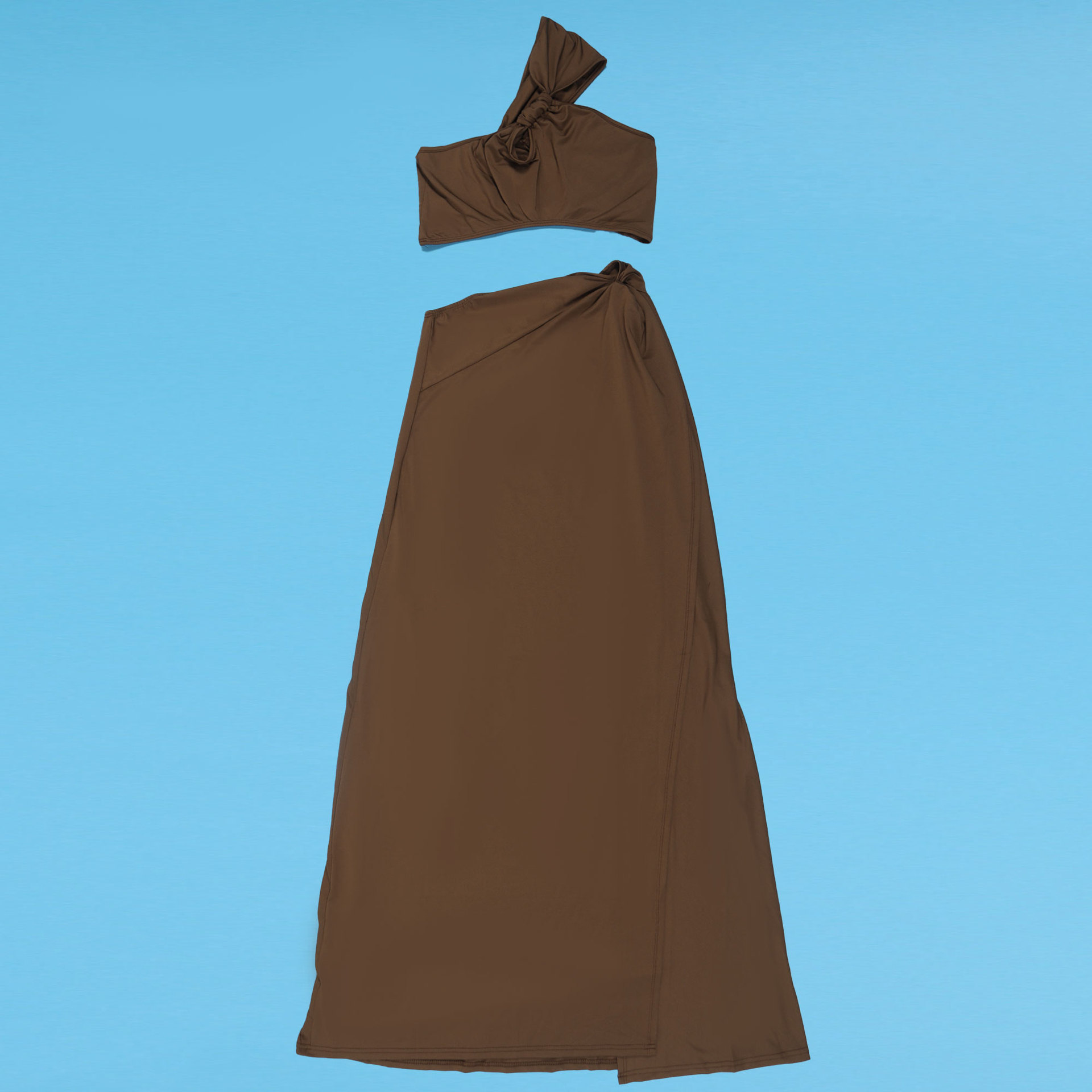 Solid Color off Shoulder Short Top Large Slit Long Skirt Two Piece Set 19 Solid Color off Shoulder Short Top Large Slit Long Skirt Two Piece Set