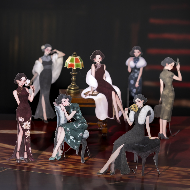 番茄酱少女 旗韵系列 原创旗袍人物主题贴纸手账装饰拼贴6款