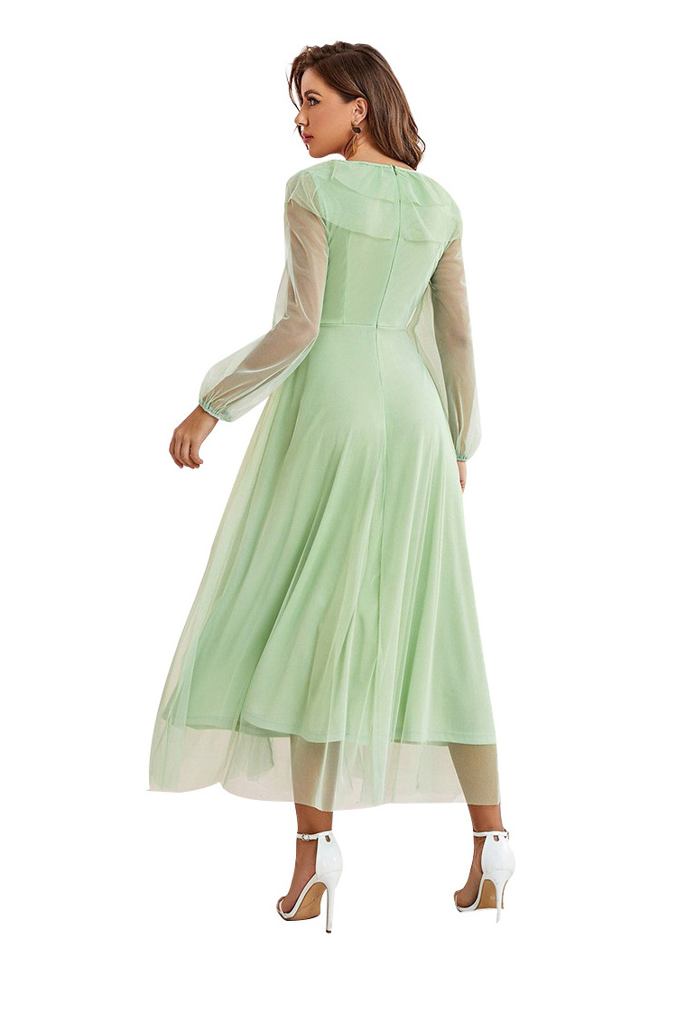 Gonna lunga in rete di pizzo girocollo abito a trapezio in rete a vita alta_voghion.com