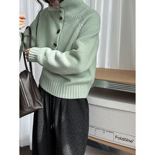 鹿西 韩系复古牛角扣慵懒高领毛衣厚外套女冬新款显瘦针织衫ss903
