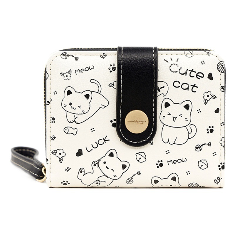 Gatito japonés corto billetera de mujer de gran capacidad Multi-tarjeta de cambio bolsa de identificación hebilla billetera fábrica al por mayor