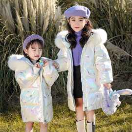 女童羽绒服儿童中长款新款洋气2025女孩中小童加厚外套女小童冬季