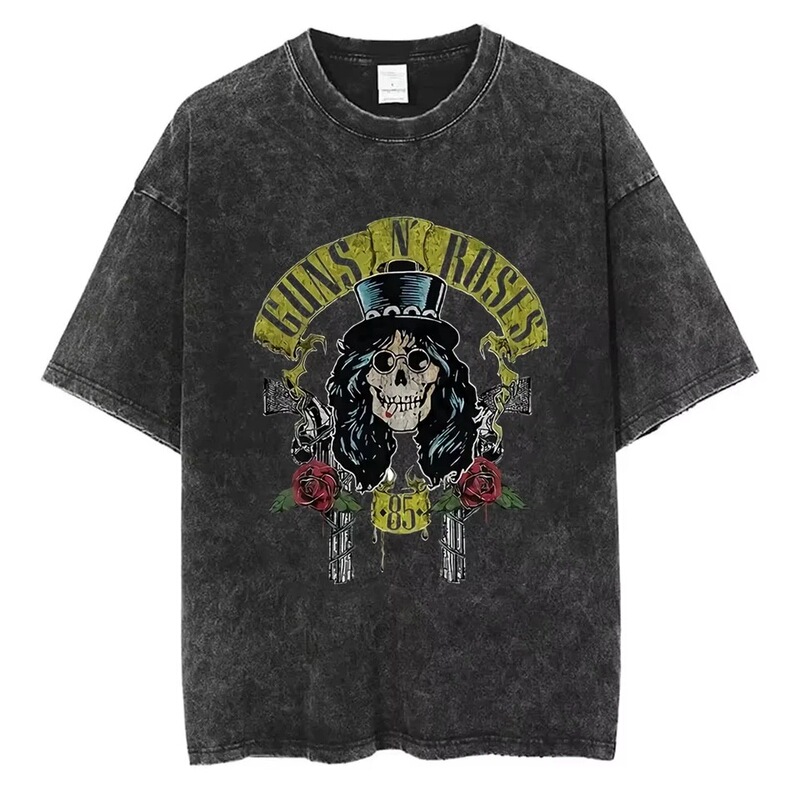 Guns and Roses Slash Washed Retro T-Shirt Unisex Summer Casual T-Shirt Short Sleeve T-Shirt for Men and Women