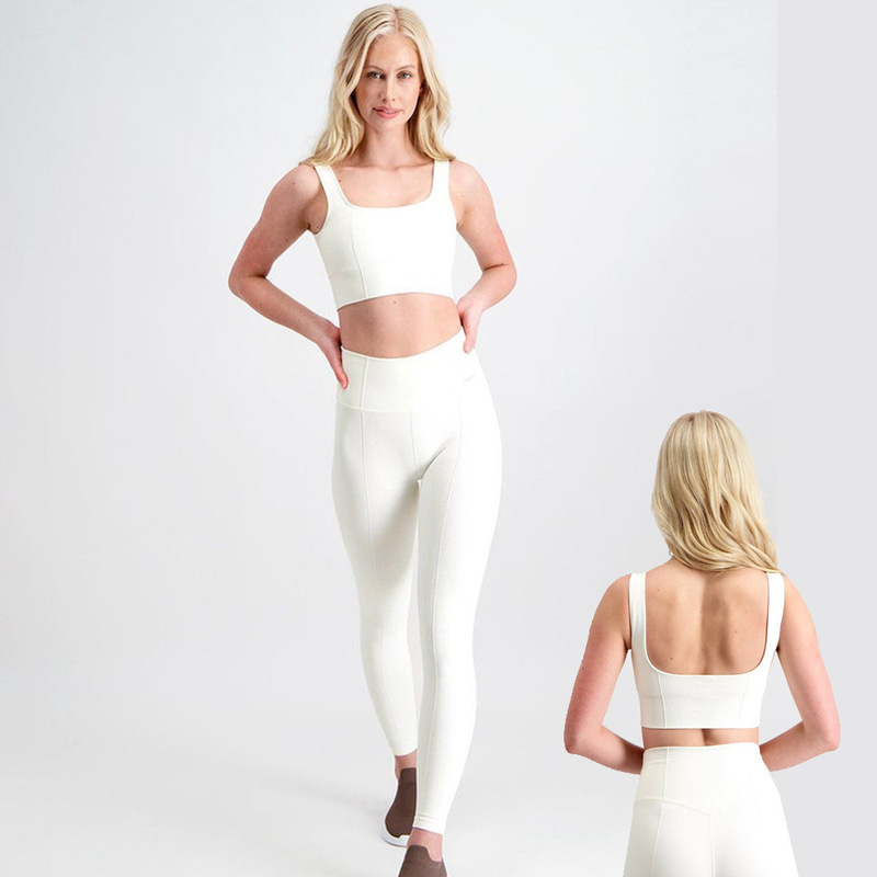 2022 European and American cross-border new seamless knitted yoga clothes women's suit sexy no back bra high waist hip lifting trousers