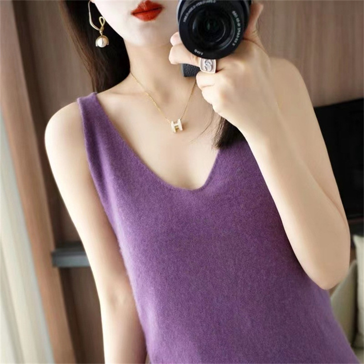 【中国直邮】 奢笛熊 秋冬新款针织衫吊带背心套装毛衣两件套 紫色 均码