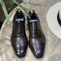 英倫真皮男鞋牛皮擦色布洛克雕花皮鞋男夏季商務休閒正裝鞋
