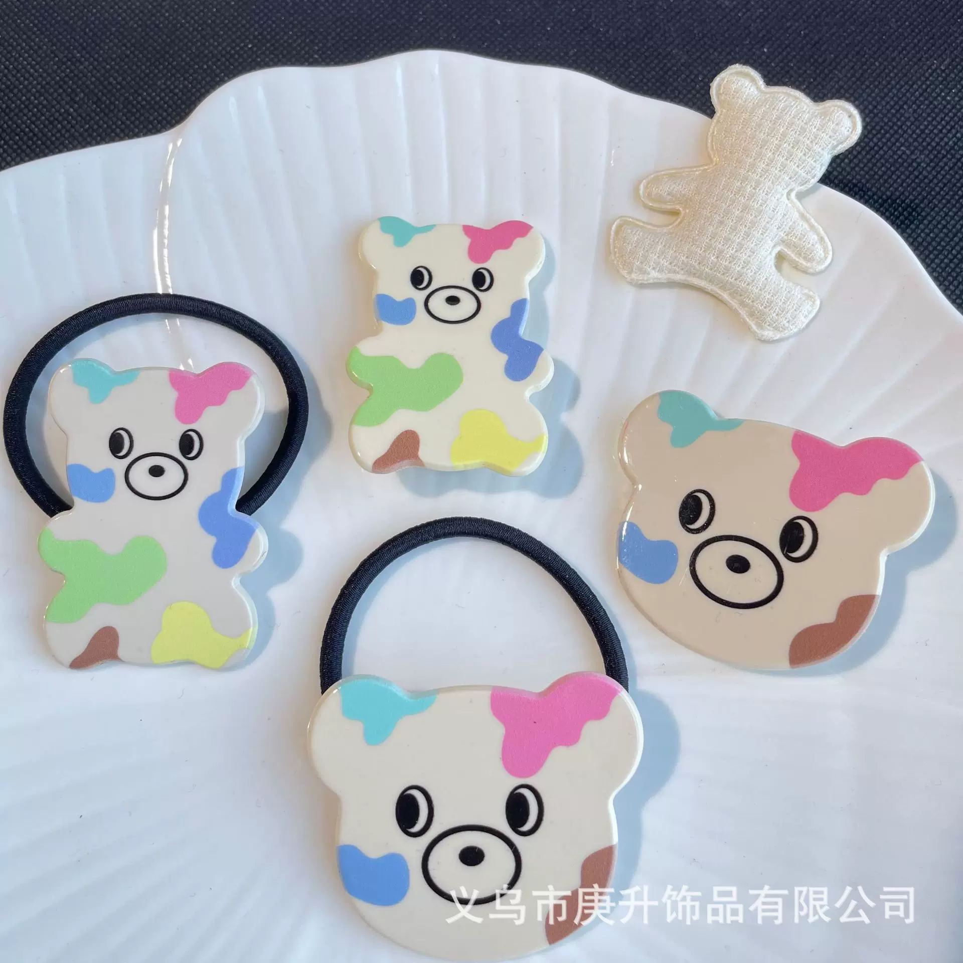 阳光彩虹小熊发圈发夹元气侧边夹刘海碎发夹百搭头饰女发饰品发卡