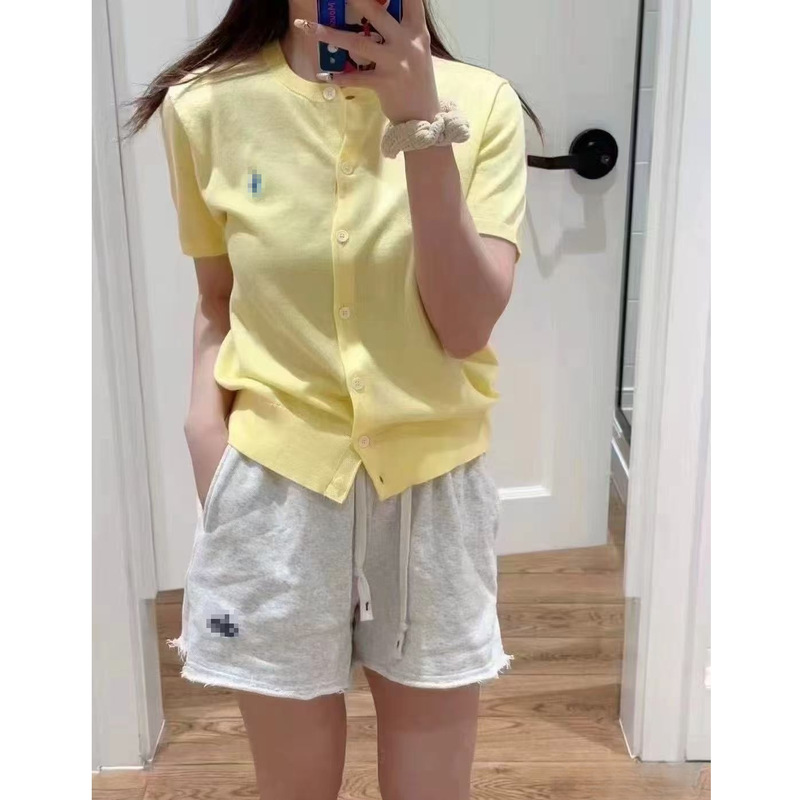 26 Summer New Product Women's Pony Embroidered Cotton Round Neck Short-Sleeved Knitted Cardigan