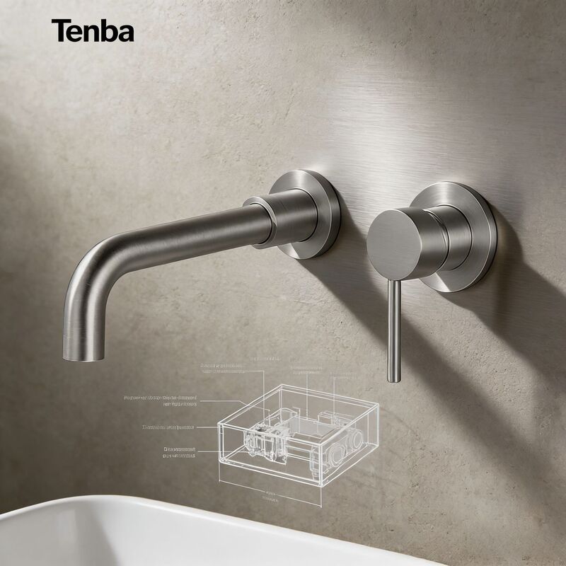 Tenba Copper Concealed Wall-Mounted Basin Faucet, In-Wall Hot and Cold Water Washbasin Faucet with Universal Hot Melt Connection