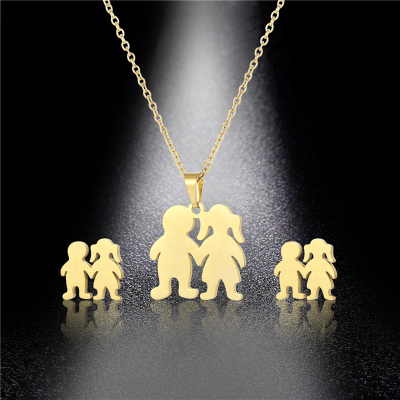 fashion stainless steel boys girls pendant necklace earrings set