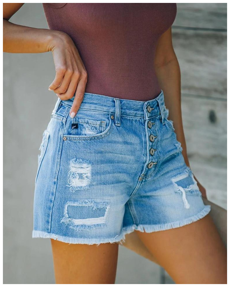 Summer Casual Denim Straight-Leg Pants High Waist Washed Women Denim Shorts in Shorts