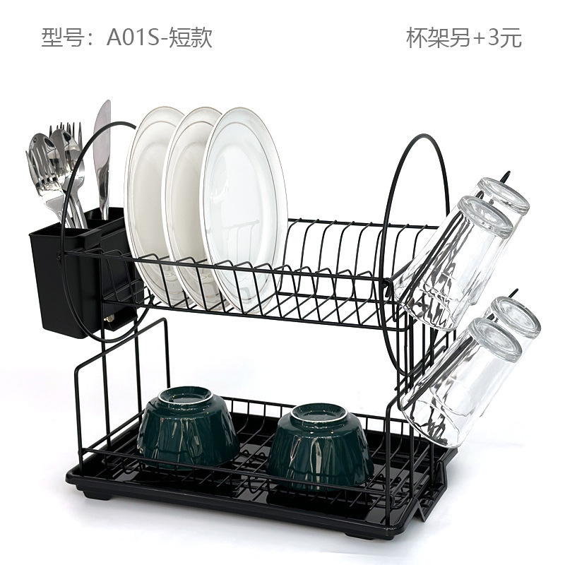 キッチン食器棚収納ラック 2 層黒大容量 2 層食器棚ボウルとプレート収納ラック炭素鋼|undefined