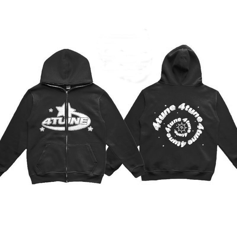 European and American cross-border tune full-face zipper fleece-lined hooded sweater American retro y2g sweater men's casual jacket men European and American cross-border tune full-face zipper fleece-lined hooded sweater American retro y2g sweater men's casual jacket men
