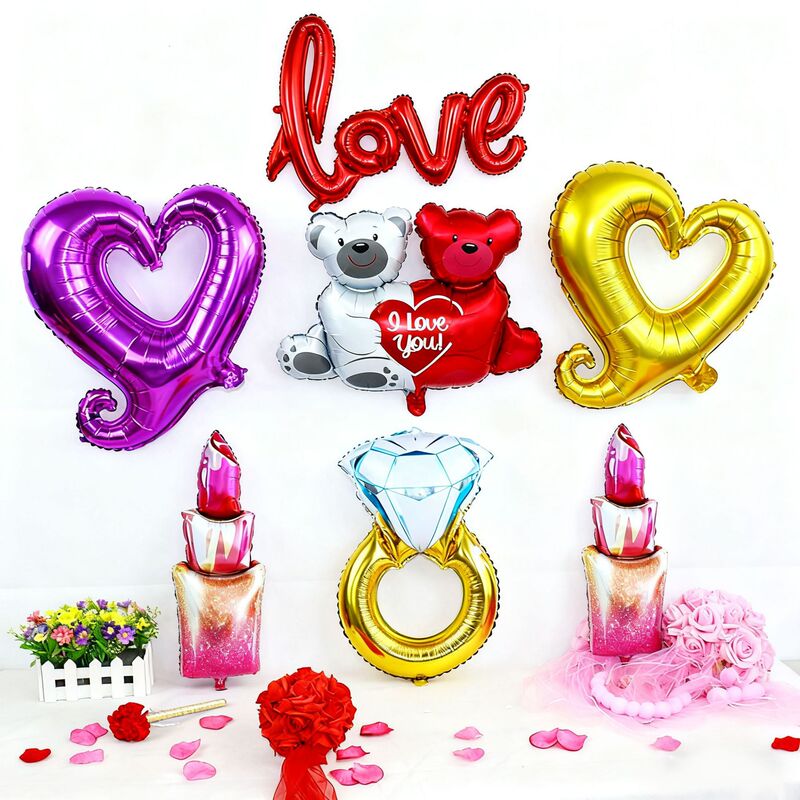 Diamond Ring Aluminum Foil Balloon Wedding Decoration Heart-Shaped Aluminum Foil Balloon Birthday Decoration Hollow Heart Aluminum Foil Balloon