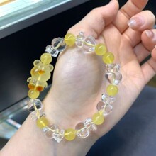 厂家批发蜜蜡暴力熊手链 搭配7+蜜蜡圆珠和白水晶小熊 上手好看