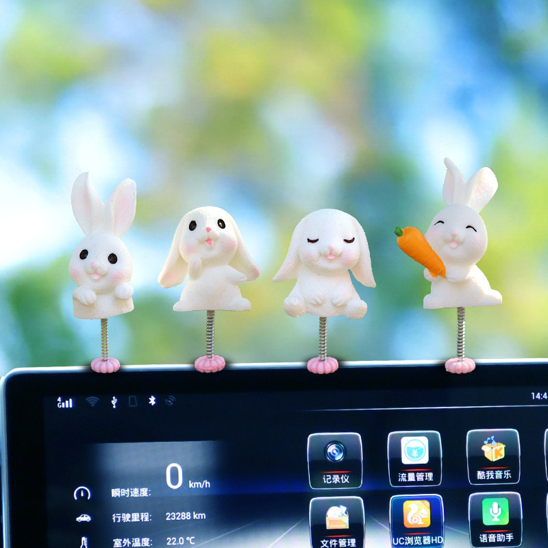 Adornos de coche, tablero de instrumentos de control central de conejito, decoración de coche, muñeca que sacude la cabeza, accesorios de coche de dibujos animados lindos