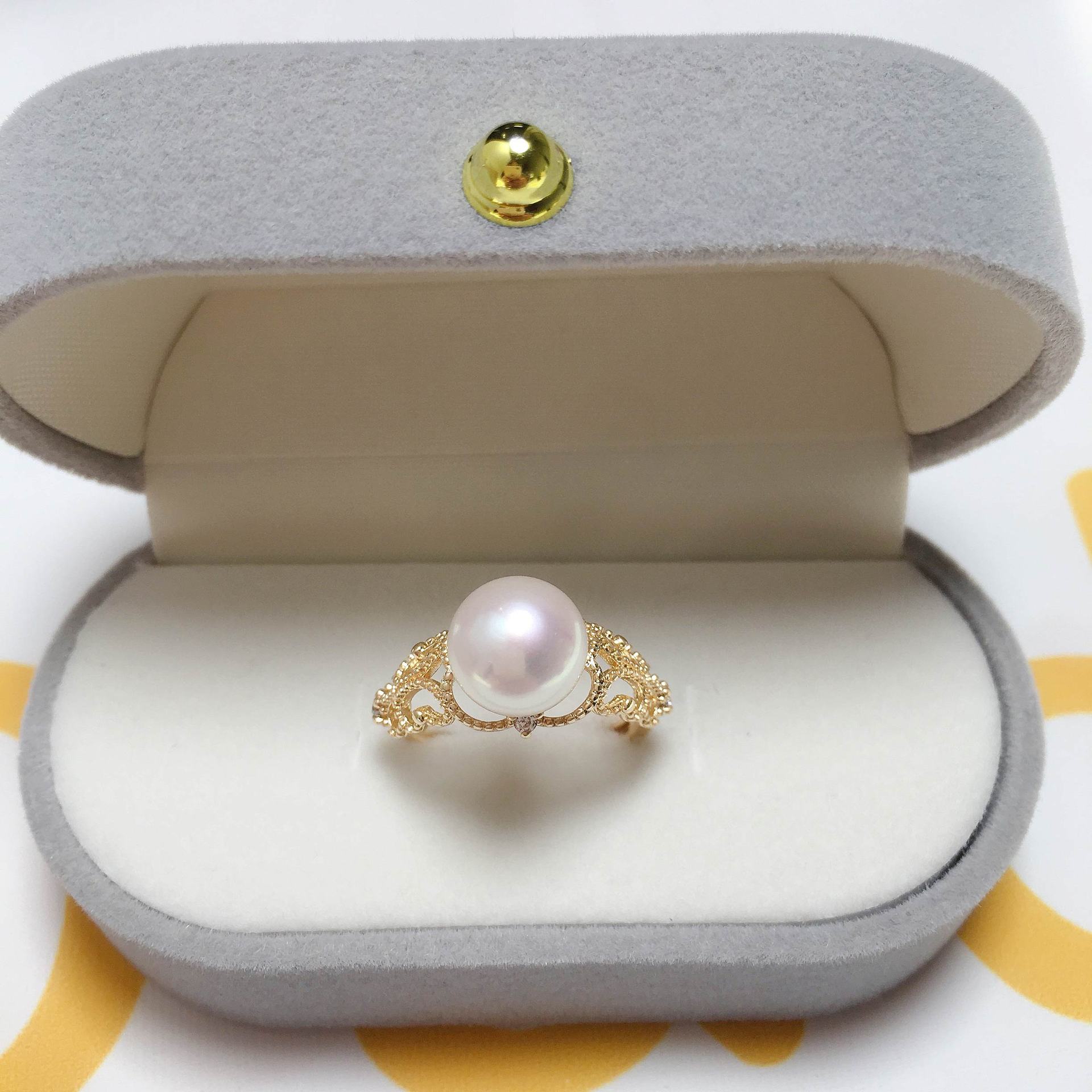 Kgold craft natural freshwater pearl small light bulb ring openwork