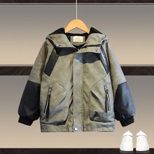 男童加绒皮衣冬季男孩秋冬帅气外套2025新款儿童连帽风衣防风棉衣