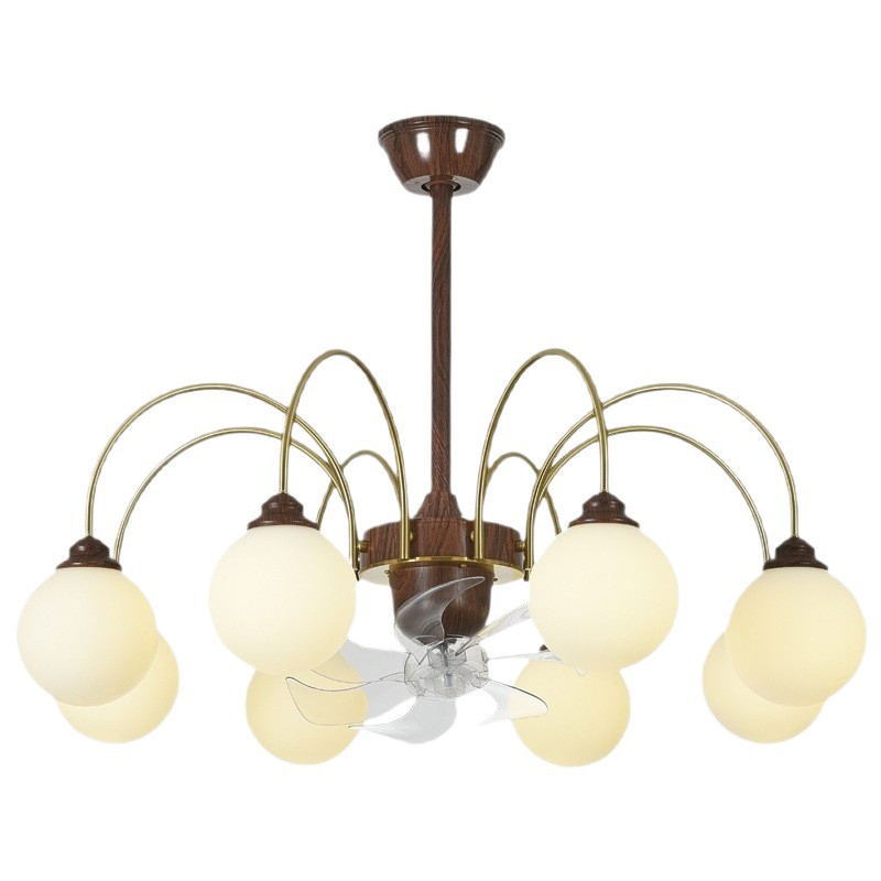 [Seleccionado cuidadosamente] Lámpara de ventilador colgante Lámpara de frijol mágico retro americano Estilo antiguo Lámpara de ventilador de viento grande con grano de madera de nogal retro