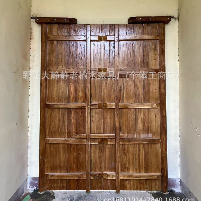 New Chinese-Style Northern Old Elm Wood Courtyard Door, Double-Opening Villa Retro Double-Door Rural Self-Built House Chinese-Style Main Door