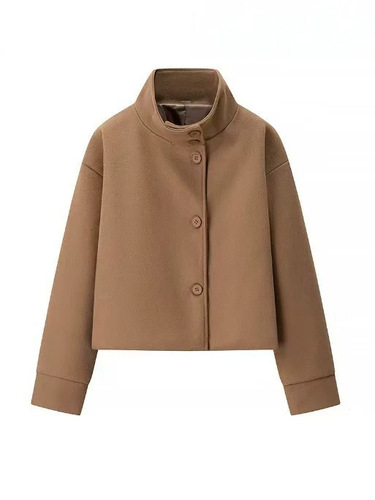 Cross-border Europe and America 2025 autumn and winter new women's clothing Amazon temperament elegant standing collar buttons long-sleeved woolen coat