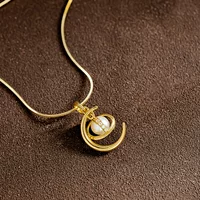 Чистое золото 18k ниша Луна планета Вселенная прекрасный жемчуг 14k золото ожерелье золотые украшения 12294
