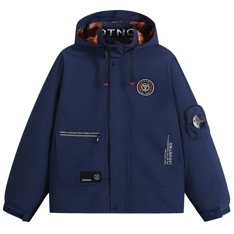 Cross-Border Export Men's Casual Jacket Parka Autumn and Winter Hooded Jacket Men's Jacket Pure Color Outdoor Trend