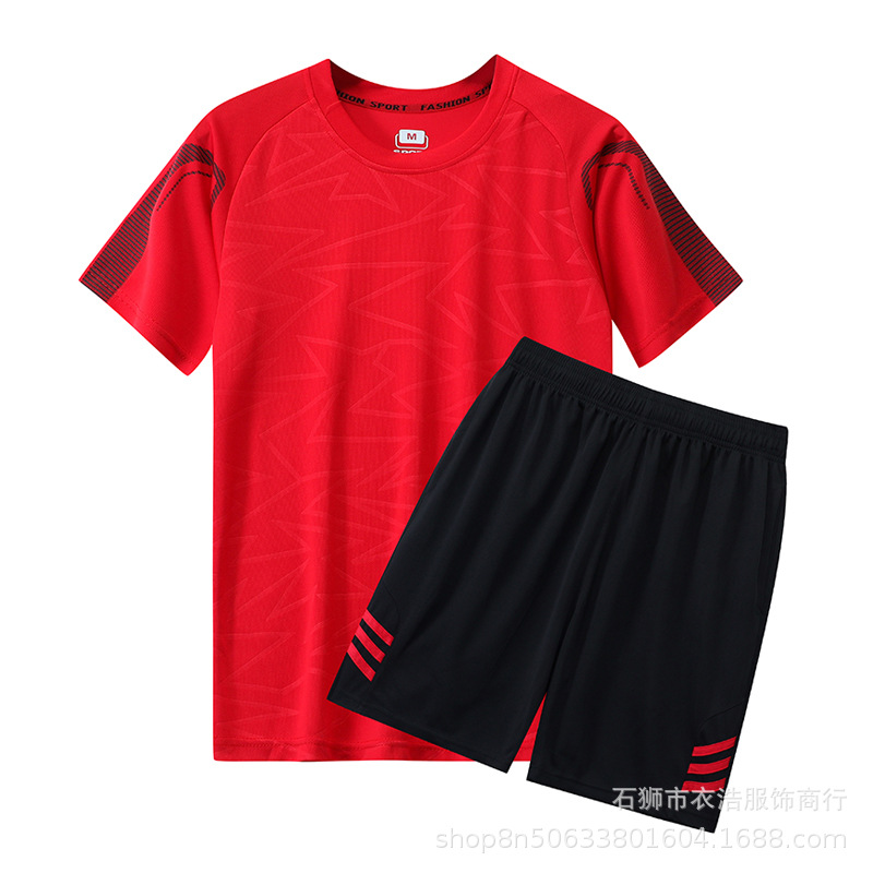 Traje deportivo de verano de secado rápido para hombre, conjunto de dos piezas de camiseta de manga corta y pantalones cortos para correr y entrenar por la mañana, talla grande.