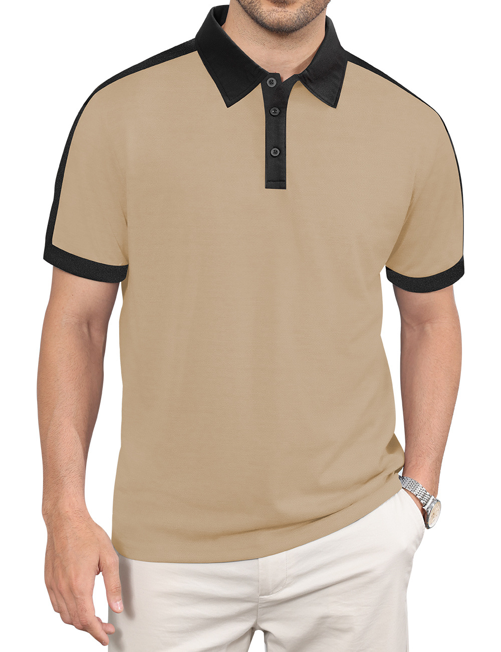 Camiseta polo de manga corta para hombre, estilo casual y de negocios, con bloques de color, de verano, de sarga perlada, para comercio transfronterizo Amazon.