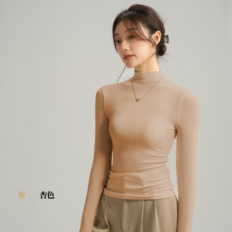 高品质莫代尔半高领纯色收腰打底衫女秋冬季内搭长袖打底t恤上衣|undefined
