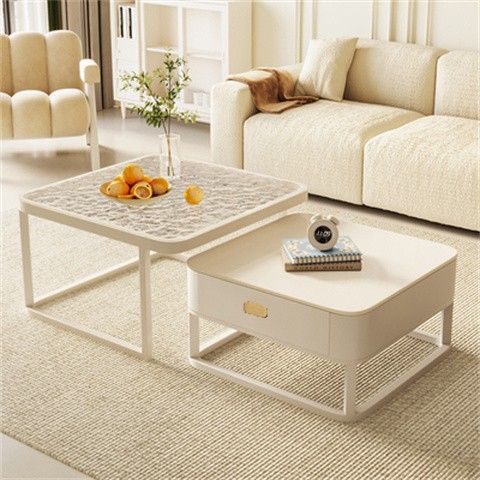 Cream Style Pure White Slate Coffee Table Tv Cabinet Small Apartment Simple Home Living Room Home Internet Celebrity New Water Ripple