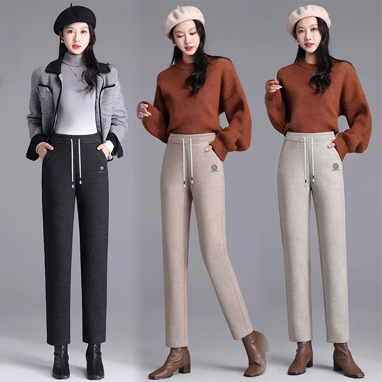 秋冬羚羊绒高腰萝卜裤女休闲老爹裤小个子直筒哈伦裤中老年女裤