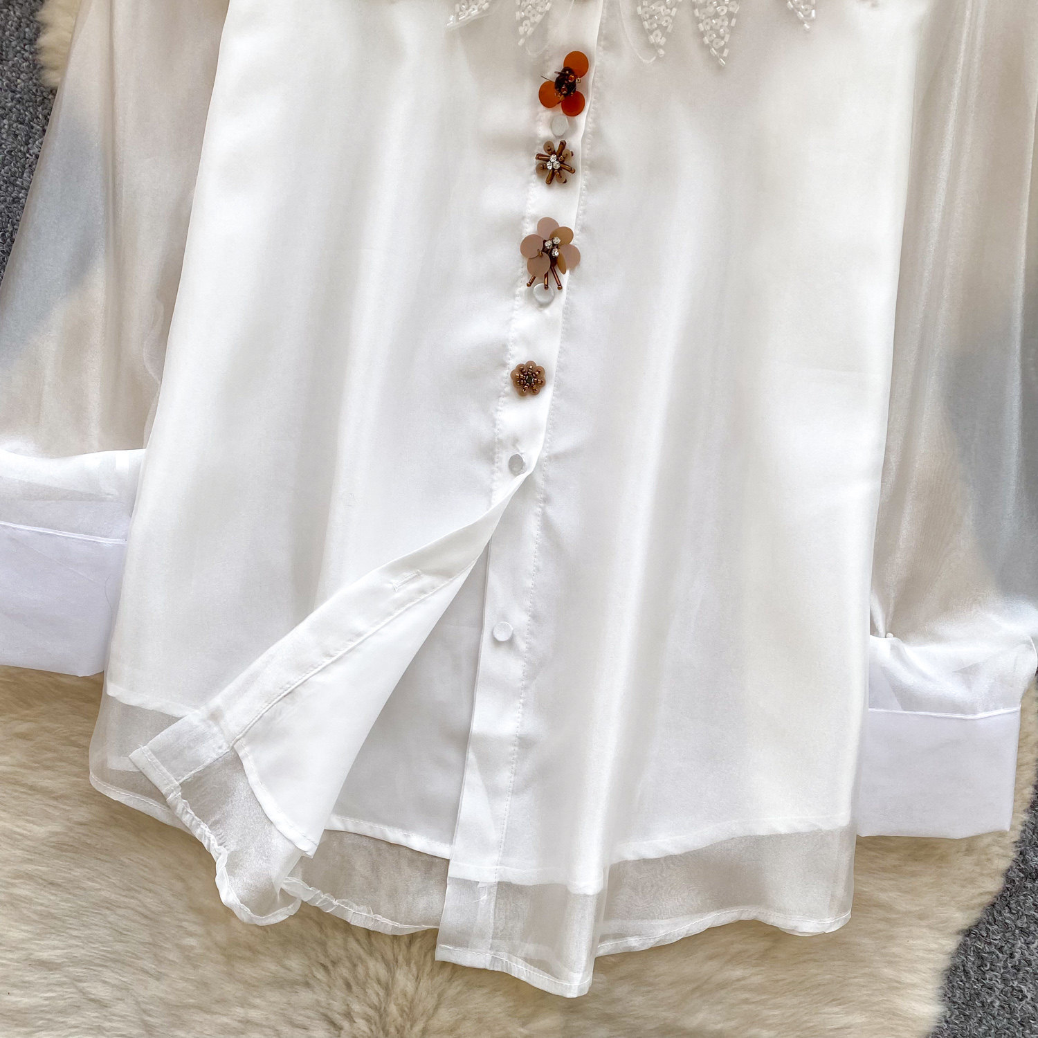 Women's Sequined Beaded Mesh Long Sleeved Shirt Loose Fitting Cardigan Elegant And Sophisticated Design for Commuting Niche_voghion.com