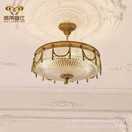 欧式全铜吸顶灯法式复古奢华大气餐厅卧室书房过道玄关圆形创意灯