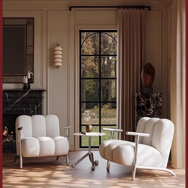 Medieval Wabi-Sabi Style Designer Living Room Leisure Single Sofa Chair, Internet Famous Creative Balcony Llama Wool Chair