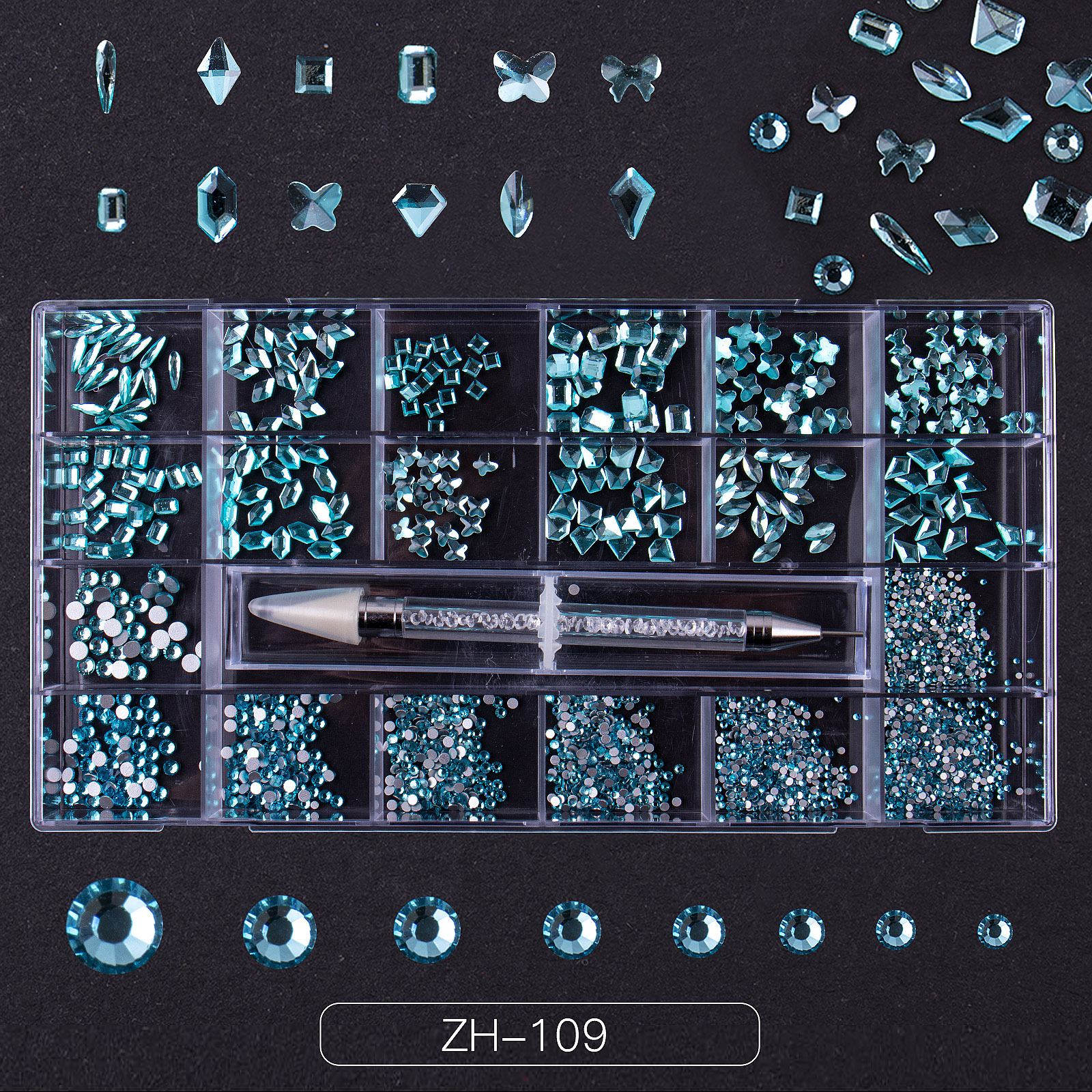 Transfronterizo nuevo clavo 21 rejilla rhinestone clavo taladro plano especial en forma de diamante clavo rhinestone uñas traje de la joyería al por mayor