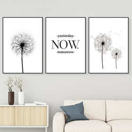 昨日现在明天励志语录海报墙艺术印花黑白蒲公英印花图片装饰海报